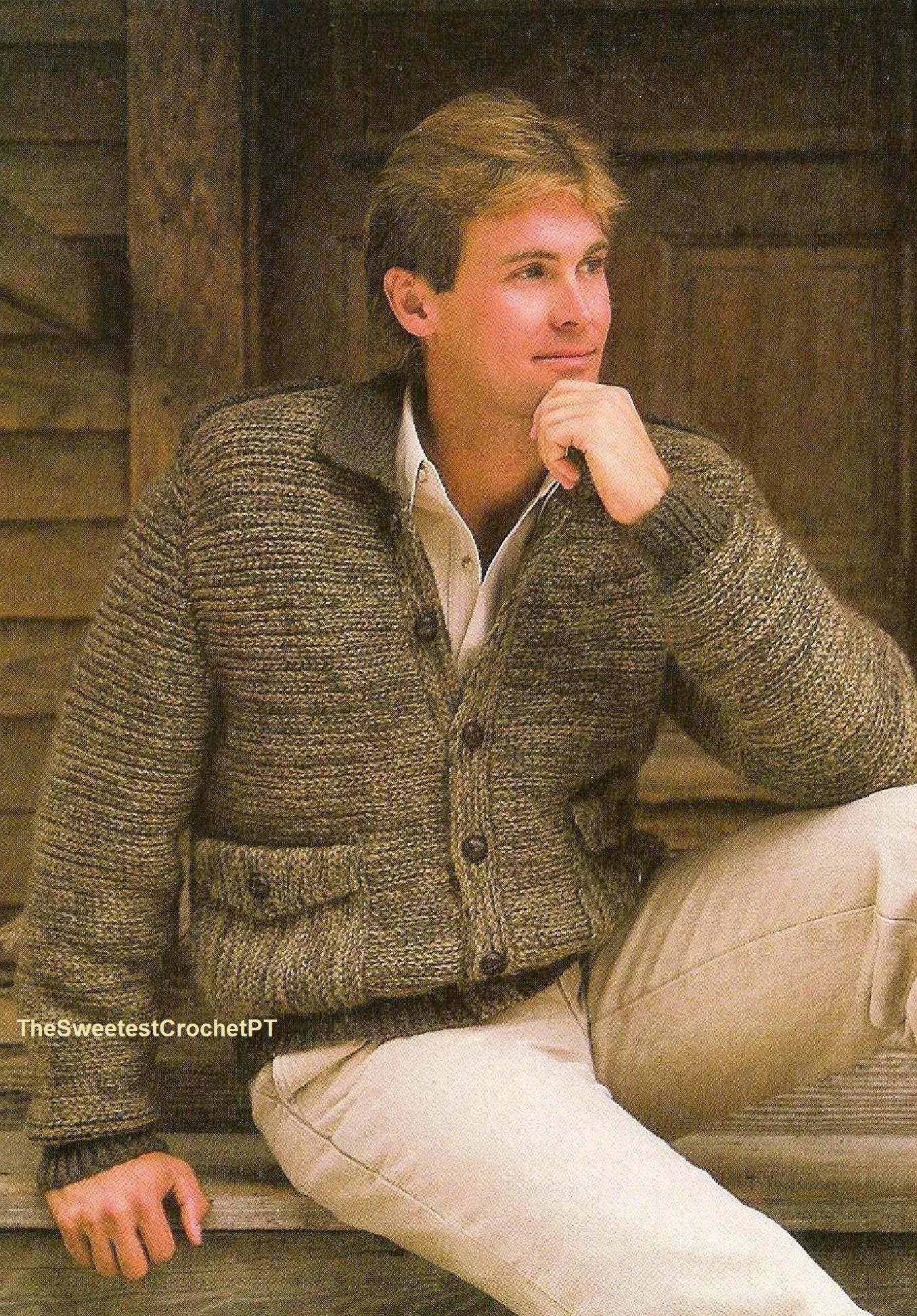 39 Crochet Jacket Patterns with Cardigans, Vests, and Hooded Styles 22 Mens jacket crochet pattern Man pockets coat sweater