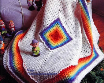 Baby rainbow blanket crochet pattern Quick & Easy granny square afghan Worsted weight yarn Vintage 90's INSTANT DOWNLOAD PDF