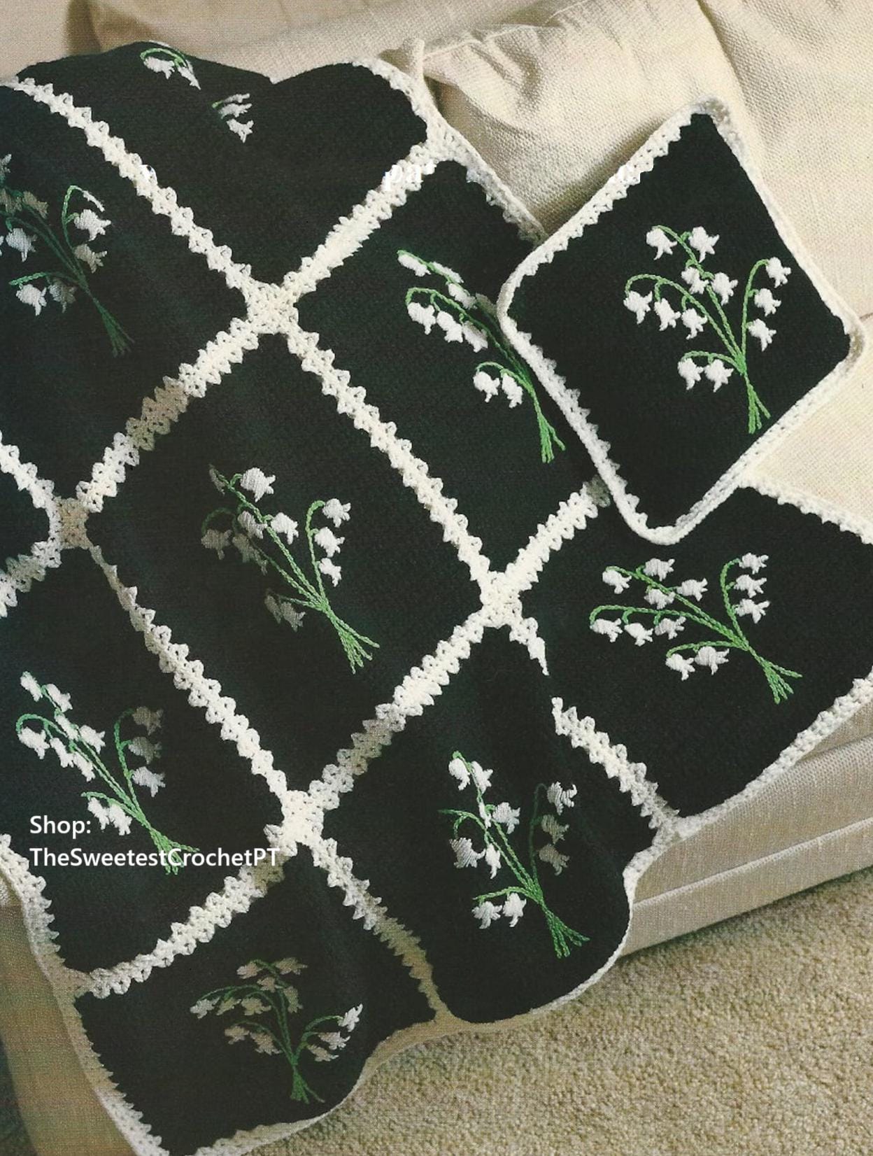 33 Lily Crochet Patterns for Bouquets, Home Decor, and Handmade Gifts 7 Lily of the valley afghan & pillow Crochet pattern 45x60"