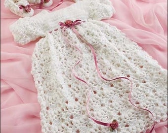 CHRISTENING Gown crochet pattern Baby christening set: robe, bonnet and booties Lacy heirloom baptism dress 6-12 months Instant download