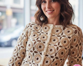 Womens granny squares jacket crochet pattern Crochet granny cardigan Crochet patterns Instant download PDF Bust 36in Thread No5 Vintage 70s