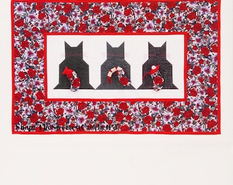Christmas cats quilt pattern Sewing quilting patchwork appliqué Size 34.5 x 22" Holidays home decor DIY Vintage pattern INSTANT DOWNLOAD Pdf