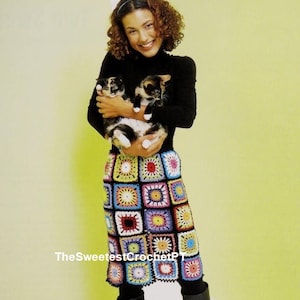 Boho granny square crochet skirt pattern PDF Women&#39;s festival skirt pattern Funky retro DIY fashion Instant DOWNLOAD Pdf Handmade skirt