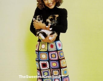Boho granny square crochet skirt pattern PDF Women's festival skirt pattern Funky retro DIY fashion Instant DOWNLOAD Pdf Handmade skirt