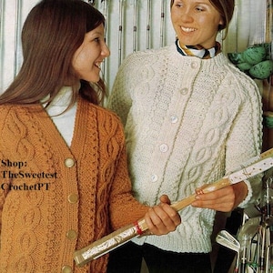 Women Teenager round and V neck aran Cardigan knitting pattern Ladies cable cardigan pattern Instant download Pdf 3 sizes  Bulky yarn PDF