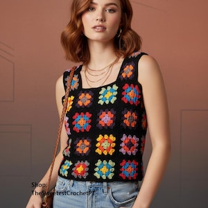 Granny squares jacket and crochet top pattern Women twin set Vintage crochet patterns 70's Sizes:M-L Sports weight yarn Instant download PDF