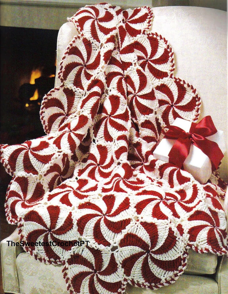 Christmas peppermint crochet blanket pattern Afeghan crochet patterns Quilt Throw Home decor Worsted yarn Vintage 90s INSTANT DOWNLOAD PDF image 1