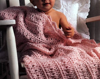 Shell stitch baby blanket crochet pattern PDF Gift for newborn Vintage Throw PDF Instant download 33"x43" Sport 5 ply yarn DIGITAL