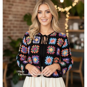 Granny squares jacket and crochet top pattern Women twin set Vintage crochet patterns 70&#39;s Sizes:M-L Sports weight yarn Instant download PDF