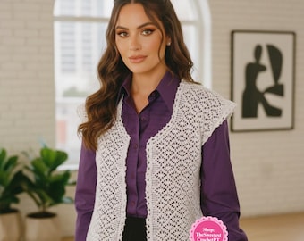Womens crochet vest Lacy vest crochet pattern 4 Sizes: S-XL Thread size 10 Vintage 90s INSTANT DOWNLOAD Pdf