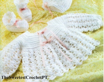 Baby Cardigan, Hat and Booties Set Baby cardigan crochet pattern Toddler Matinee Coat Jacket Sizes: 3-6 months - INSTANT DOWNLOAD PDF