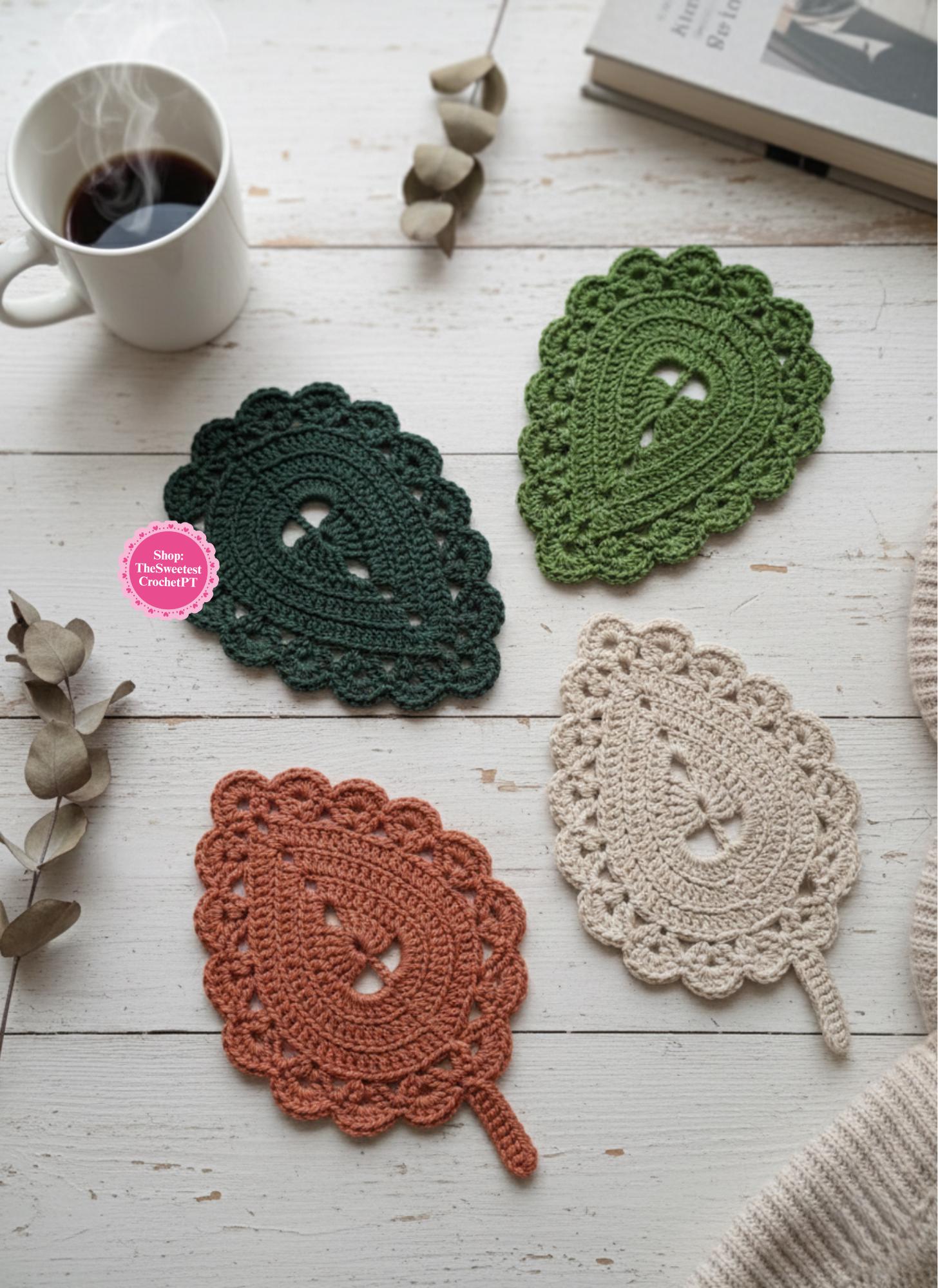 Beginner Leaf Coaster Crochet Pattern PDF 4.9"x4.1" Fingering Yarn With ...