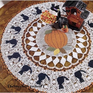 Halloween black cat doily crochet pattern DIY Halloween table decor Crochet Halloween Thread 10 INSTANT DOWNLOAD Pdf
