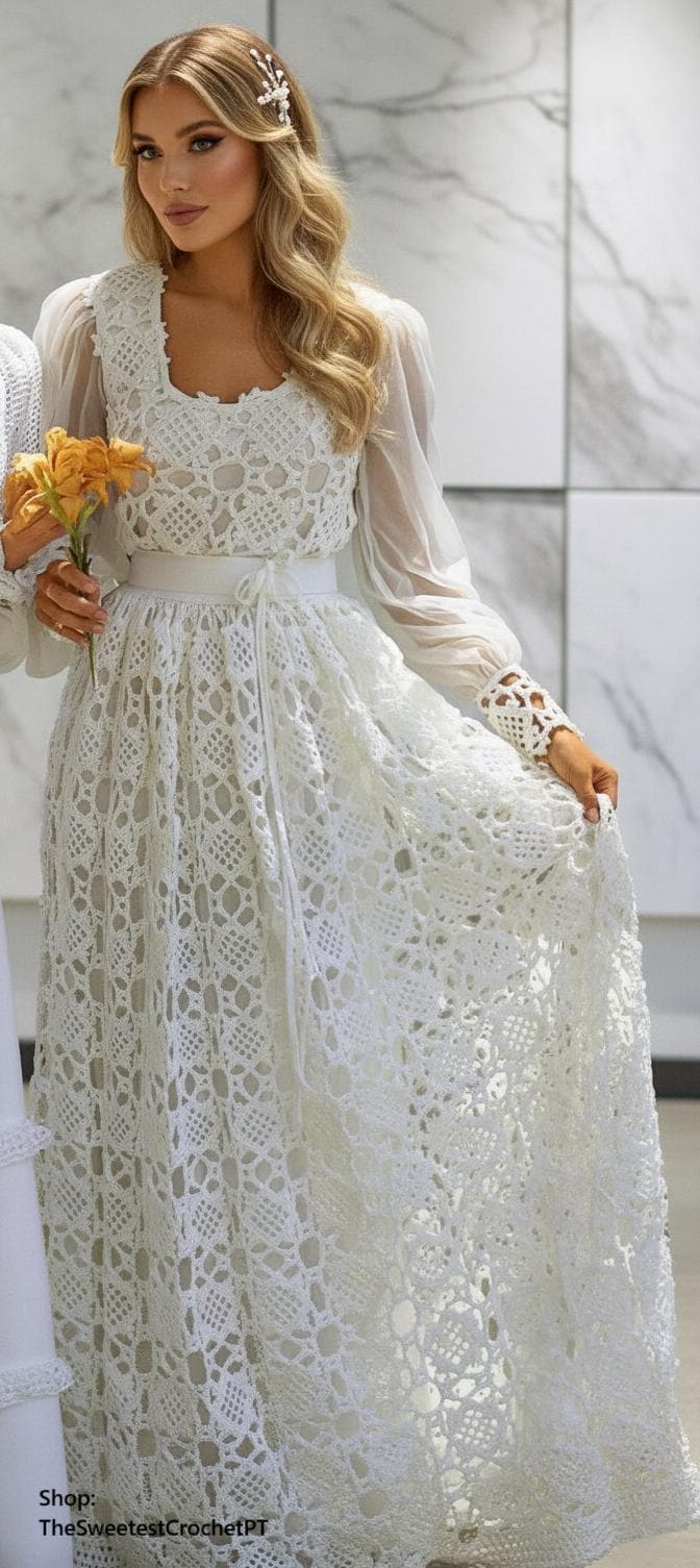 36 Crochet Wedding Dresses for a Handmade Bridal Look 34 Crochet Wedding dress pattern Women crochet dress