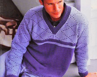 Mens long sleeve V-neck jumper pattern Mens pullover knitting pattern Sweater knitting pattern Mens knitting patterns INSTANT DOWNLOAD PDF