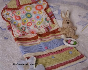 Saco de dormir para bebê com padrão de crochê Saco de casulo para ninho de estamenha de bebê 17,7 x 27,5 polegadas DK fio de 8 camadas
