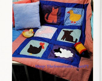 Farm animals quilt sewing pattern Baby quilt Appliqué 30 x 40 inches Home decor DIY Vintage 90s INSTANT DOWNLOAD Digital Pdf