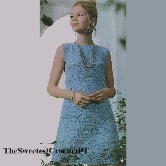 Womens Crochet dress pattern Crochet sleeveless summer dress Crochet patterns Vintage 70's 3 Sizes 34-38in bust INSTANT DOWNLOAD PDF
