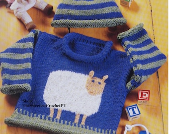 Child sweater & hat knitting pattern with curly sheep Easy beginner Pdf pattern Sizes 1-4 DIGITAL DOWNLOAD Pattern DIY Handmade gift
