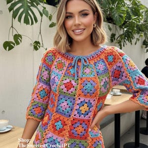 Granny squares sweater crochet pattern Crochet top pattern Patchwork tunic Worsted yarn Sizes S-M Vintage 70s INSTANT DOWNLOAD PDF