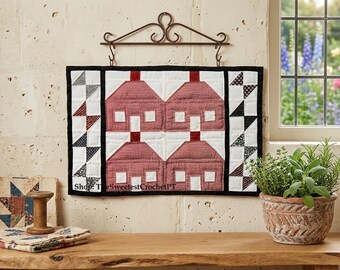 Mini quilt pattern Houses wall hanging quilt Sewing 13 x 20 inches Home decor DIY Vintage 90s INSTANT DOWNLOAD Digital Pdf