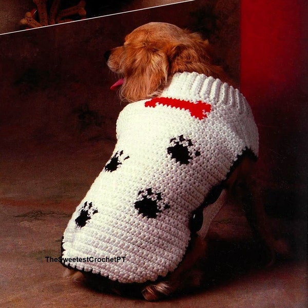 Paws and bone Dog sweater crochet pattern  + 1 GIFT, Dog coat Crochet pattern Vintage 90's  2 sizes Worsted yarn INSTANT DOWNLOAD Pdf