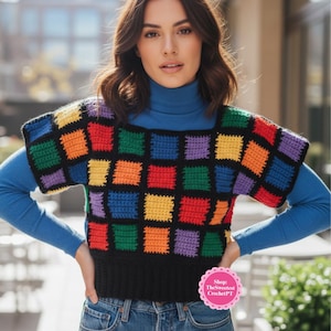 Vintage 70s patchwork Crochet sweater pattern Crochet top patterns Sizes S-L Worsted 10 ply yarn INSTANT DOWNLOAD Pdf