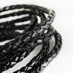 Black Round Braided Leather Cord 5mm, Black Twist Leather Cord, Necklace Bracelet cord, Jewelry Supplies, 10 inches  (25.4cm) Lengths