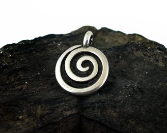Antique Silver Plated Spiral Pendant Charm 22x18mm: Tribal Silver plated Swirl Design (2 Pieces)