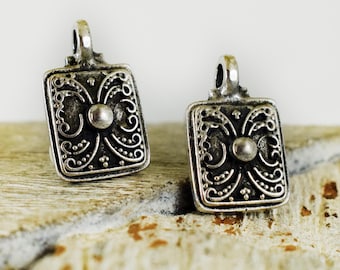 Ethnic Pendant, Silver plated Bohemian Square Pendant 18x22mm, Antique Silver Tribal Pendant for Necklaces, Jewelry Making, 1 piece