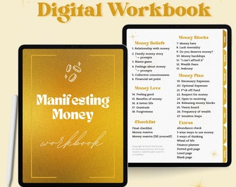 Manifesting Money Digital Workbook | Hyperlinked Notebook, GoodNotes PDF | Law of Attraction Planner, Manifestation Journal for Wealth