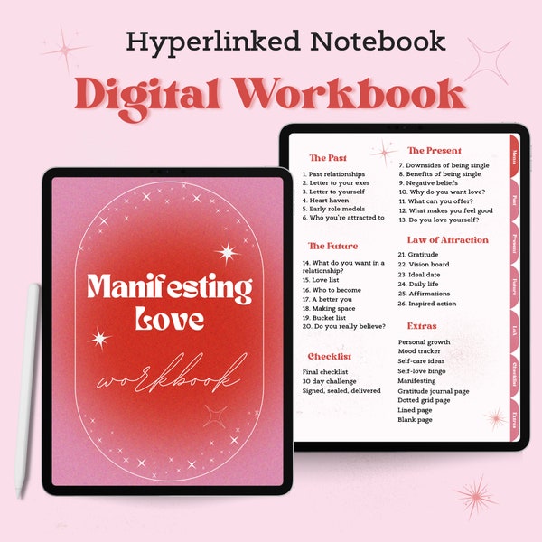 Manifesting Soulmate Love Digital Workbook | Hyperlinked Notebook, Journal, GoodNotes PDF | Manifest Soul Mate Planner, Law of Attraction