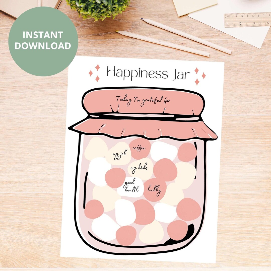Printable Gratitude Happiness Jar Digital Download, 4 Colors, Daily ...