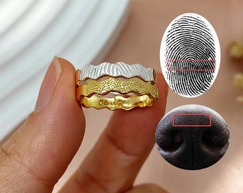 Personalized Dog Nose Print Ring,Engraved Actual Fingerprint Ring, Dainty Statement Name Ring,Pet Nose Print Jewelry,Christmas Gift For Her