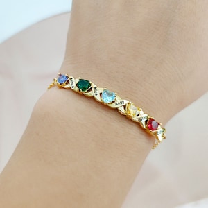 Custom Birthstone Name Bracelet,Heart Name Bracelet,Bracelet for Mom,Christmas Gift, Mother&#39;s Day Gift,Bridesmaid Gift for Her,handmade gift