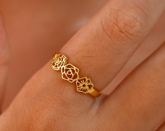 Dainty Stacking Ring,Custom Multiple Birthflower Ring,Gold Bouquet Ring,Family Ring,Bridesmaid Gift,Mothers day gift,Floral Ring for Women
