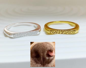 Engraved Dog Nose Print Ring,Actual Finger Print Memorial Ring,Pet Memorial Gift,Actual Handwriting Ring,Mother's Day Gift,Gold Name ring