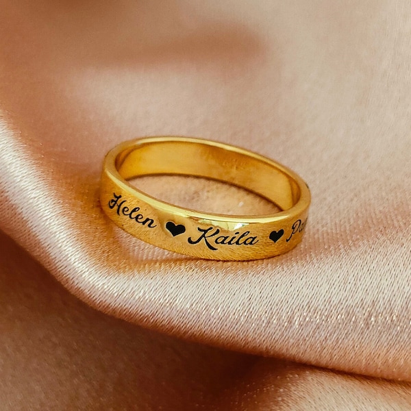 Bague personnalisée avec nom de cœur, bagues empilables gravées, cadeau de demoiselles d'honneur, bagues de couple, bague de famille, cadeau de mère, cadeau de meilleur ami, cadeau d'anniversaire