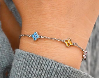 Custom Gold Birthstone Bracelet,Leaf Birthstone Bracelet,Birthday Gift,Grandma Gift for Mom,Family Christmas Gift for Her,Anniversary Gift