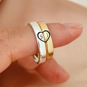 Anillo personalizado en forma de corazón, anillo a juego para parejas, anillo con letras, anillos de promesa de amor de aniversario, anillo de bodas, regalo de Navidad