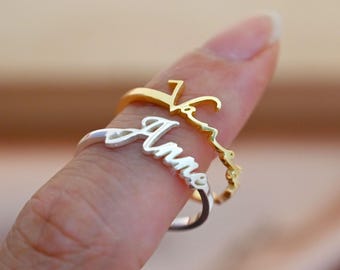 Custom Dainty Stacking Name Ring,Engraved Skinny Band Ring,Pet Name Ring,Gold Name Ring,Best Friend Gifts,Christmas Gifts,Birthday Gifts