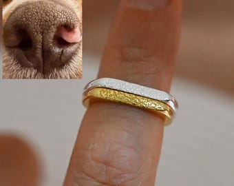 Engraved Dog Nose Print Ring,Actual Finger Print Memorial Ring,Pet Memorial Gift,Actual Handwriting Ring,Mother's Day Gift,Gold Name ring