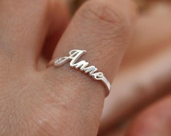 Custom Dainty Stacking Name Ring,Engraved Skinny Band Ring,Pet Name Ring,Gold Name Ring,Best Friend Gifts,Christmas Gifts,Birthday Gifts