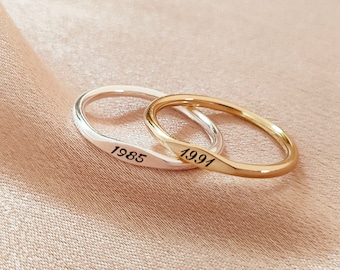 Personalize Engrave Date Ring,Roman Numeral Ring,Gold Tiny Year Ring,Custom Number Ring,Name Stacking Ring,Cute Promise Ring,Bridesmaid Gift