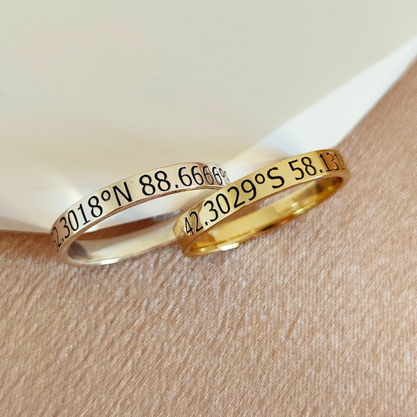 Personalized Latitude Longitude Ring,Stackable Band,Coordinates Ring,Custom Location Ring ,Gold Ring,Initial Rings,Christmas Gift