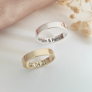 Anillo con banda interior grabada personalizada, anillos con nombre grabado, regalo para el día de la boda, anillo con mensaje secreto, anillo apilable, anillo de pareja, regalo de graduación para ella