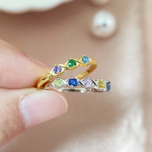 Dainty Birthstone Ring,Family Birthstone Ring,Birthstone Ring Gold,Mothers Ring,Personaliz Gift,Valentine Gift,Handcraft Ring,Christmas Gift
