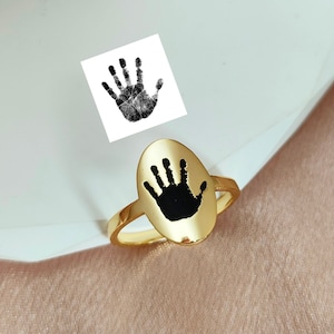 Actual Baby Handprint Ring,Personalized Footprint Ring,Engraved Kids Birth Ring,Handprint Ring,gift for new mom, new dad,Announcement Gift