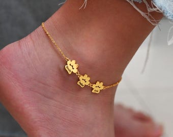 Custom Paw Print Name Anklet,Initial Anklet,Pet Name Anklet,Paw Bracelet,Pet Anklet,Gift for Pet Lover,Pet Memorial Gift,Christmas gift