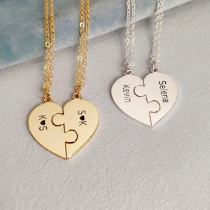 Personalized Heart Puzzle Necklace,Custome 2 Name Necklace,Heart Puzzle Piece Necklace,Couple Necklace,Friendship Necklace,Sister Necklace